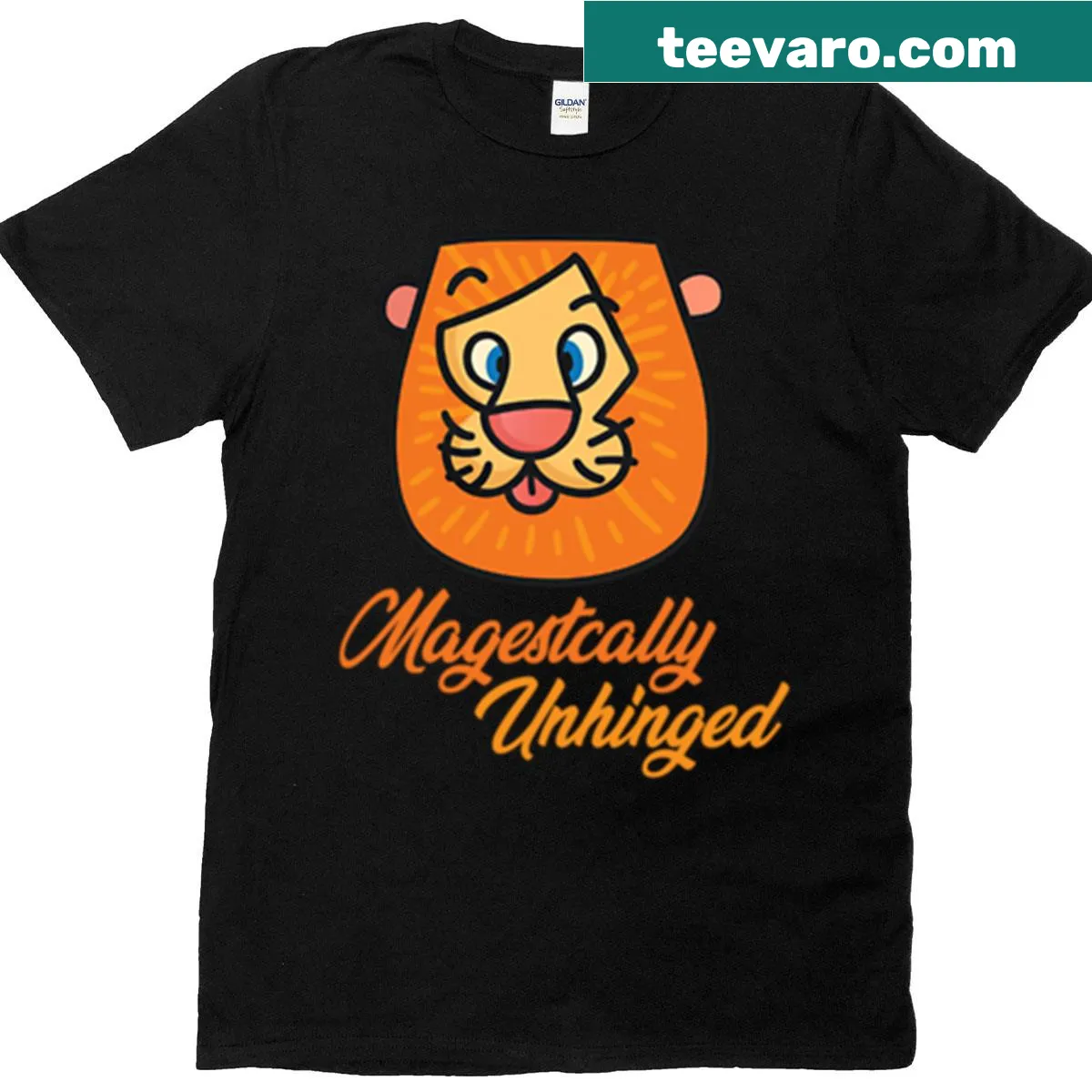 Cartoon lion face T-shirt with a funny and cute design — on a men's t-shirt