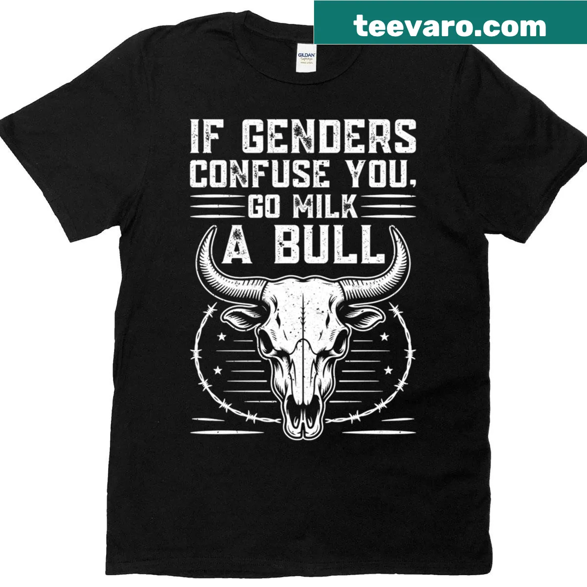 Vintage t-shirt with the quote 'Go Milk A Bull If Genders Confuse You' — on a men's t-shirt