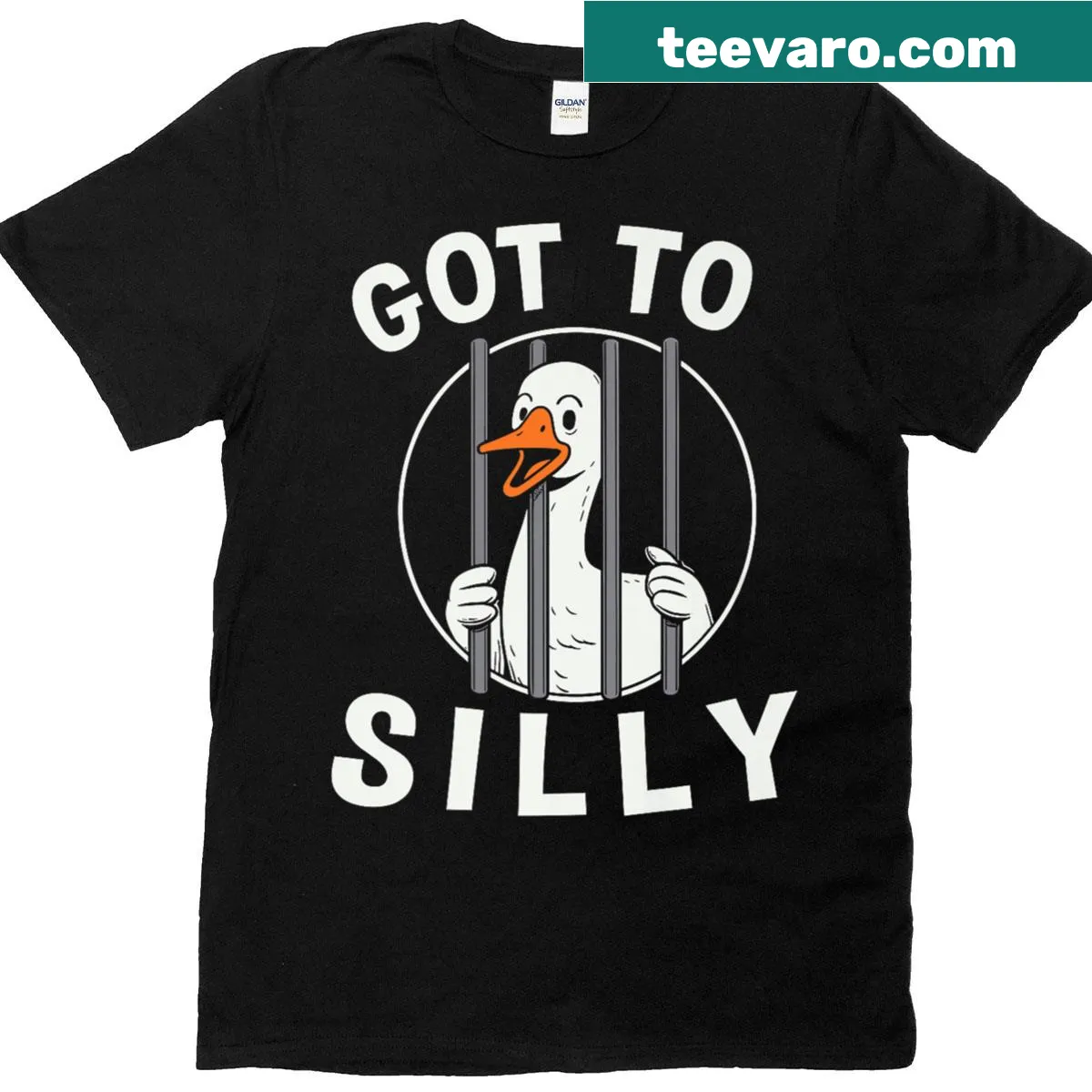 Humorous typography t-shirt with the phrase 'Goose Got To Silly' — on a men's t-shirt