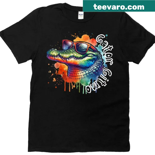 Whimsical watercolor t-shirt with an alligator in sunglasses