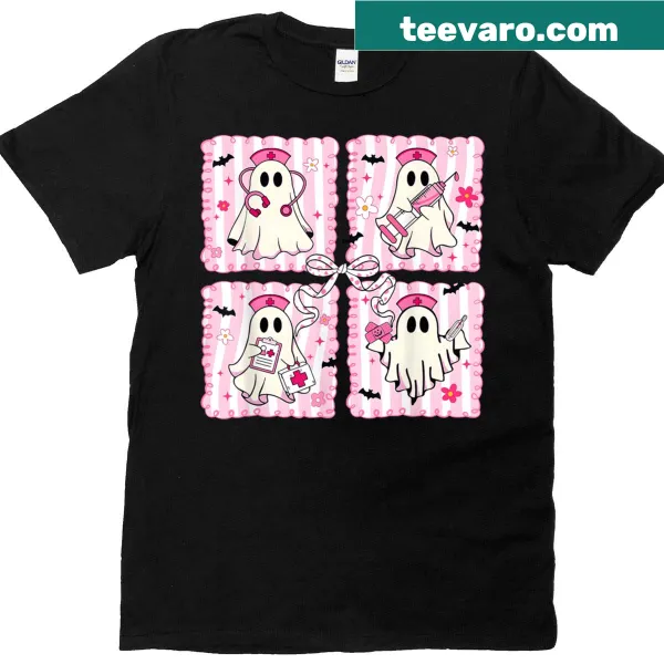 Funny Halloween t-shirt featuring ghost nurses design
