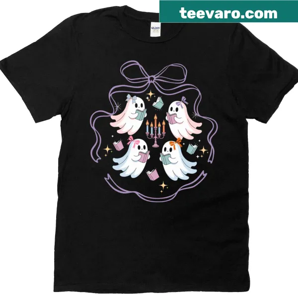 Whimsical ghost reading books Halloween T-shirt.