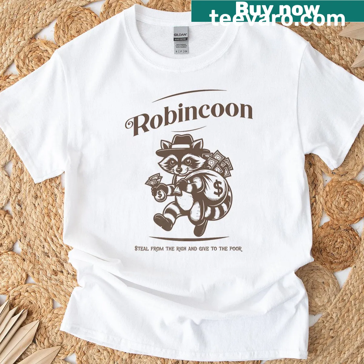 Illustration of a raccoon promoting generosity on a premium t-shirt. — on a men's t-shirt