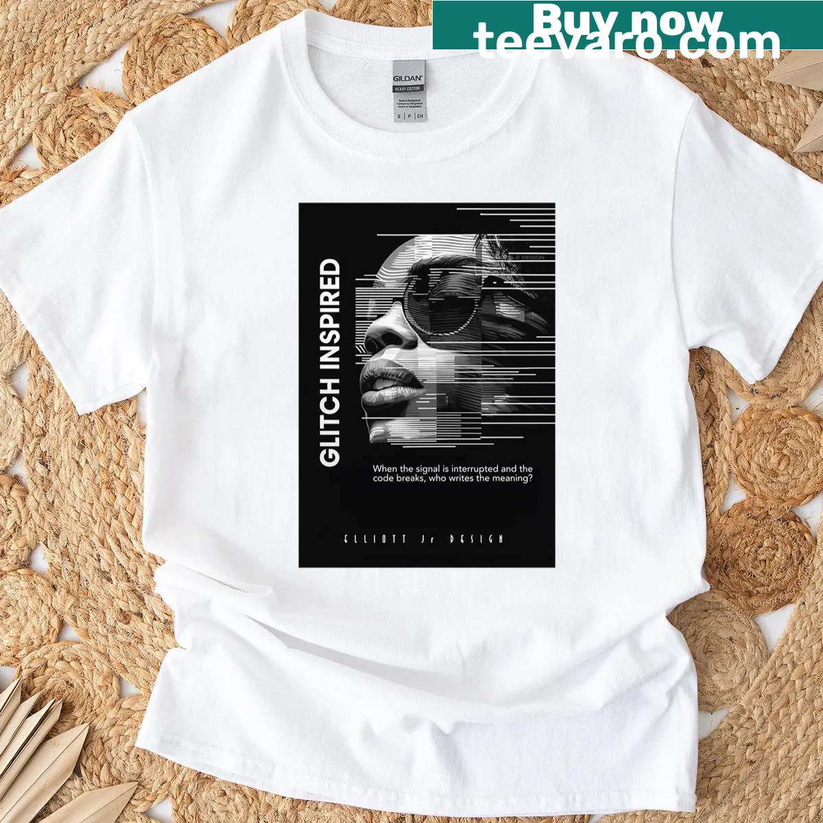 Abstract T-shirt with glitch-inspired typography — on a men's t-shirt