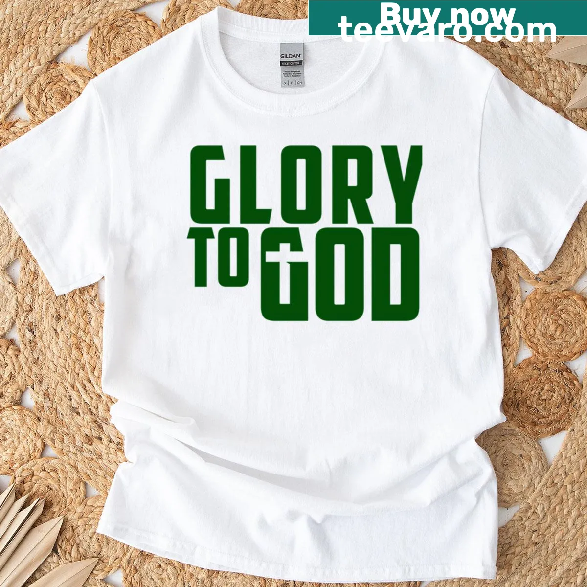 Inspirational t-shirt with 'Glory To God' and cross graphic — on a men's t-shirt