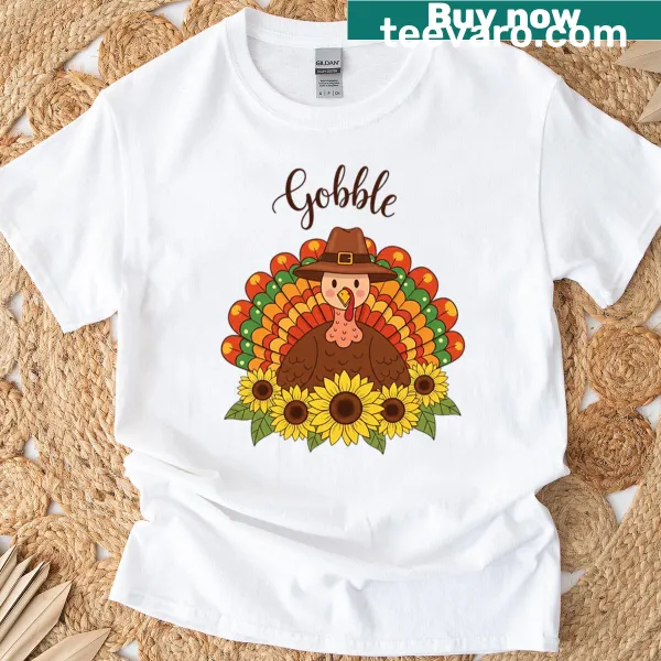 Thanksgiving T-shirt featuring a cheerful turkey graphic