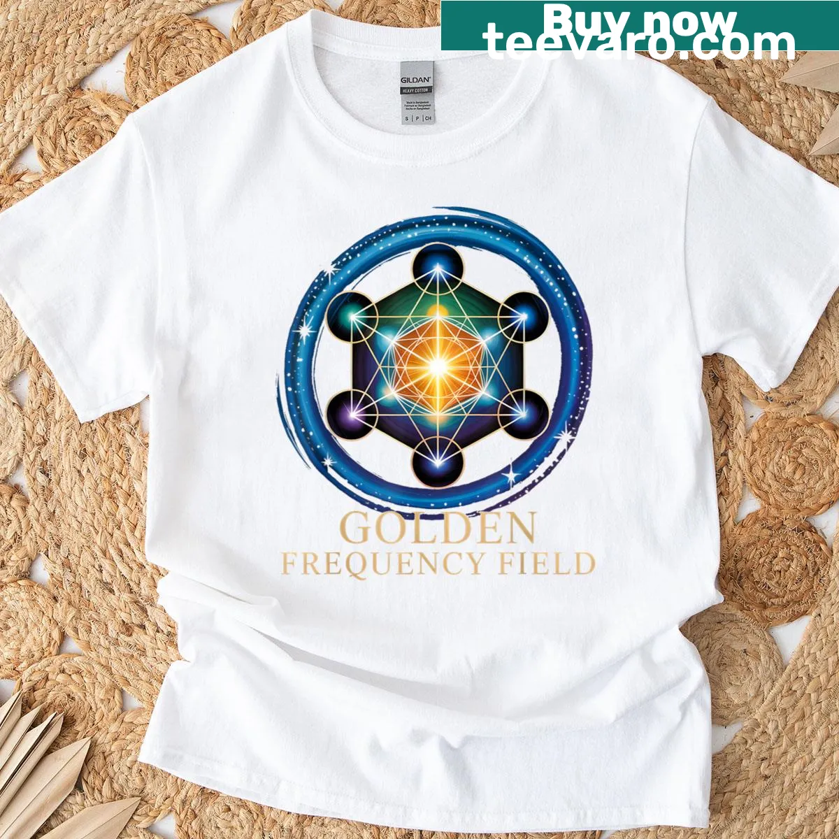 Sacred geometry design featuring Metatron's Cube on a t-shirt. — on a men's t-shirt