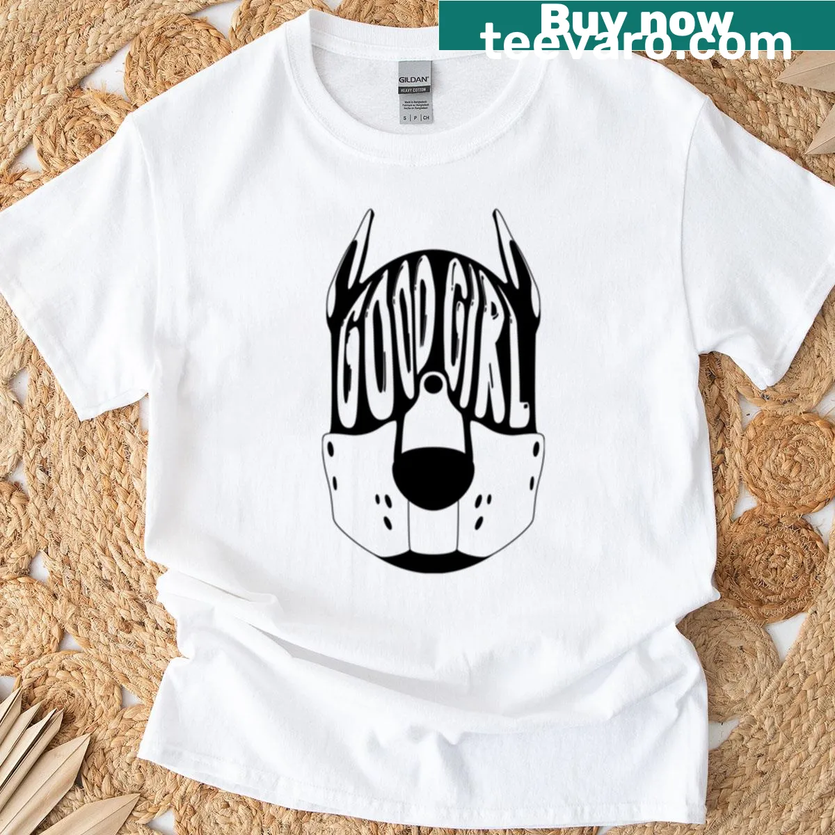 Playful Good Girl T-shirt with cheerful script text — on a men's t-shirt