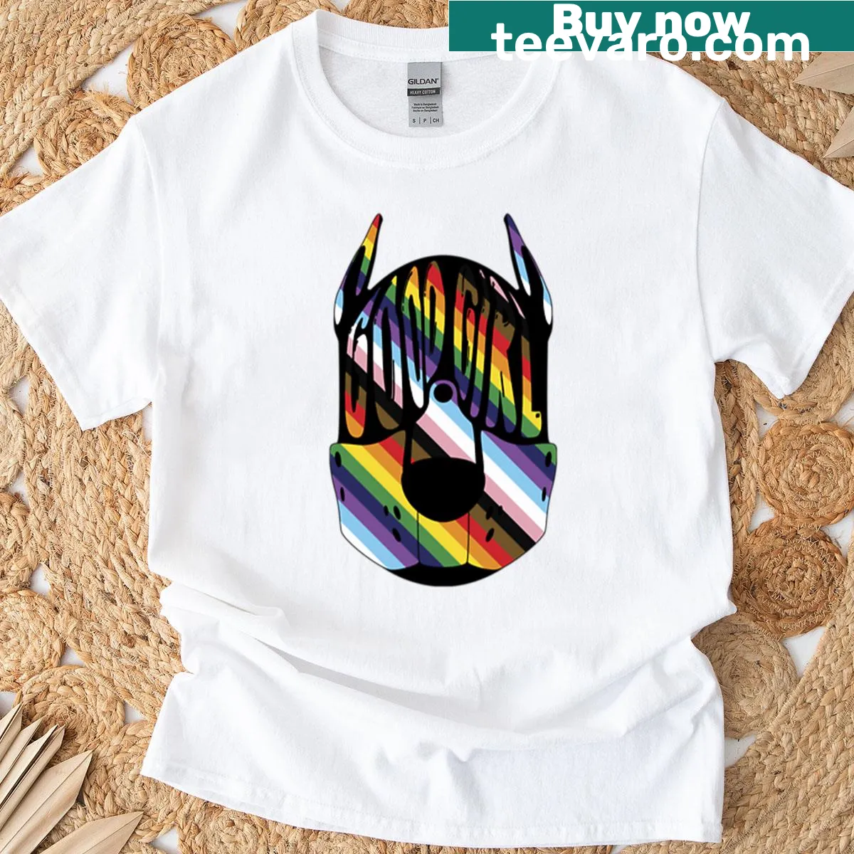 Pride T-shirt with the phrase 'Good Girl' prominently displayed — on a men's t-shirt