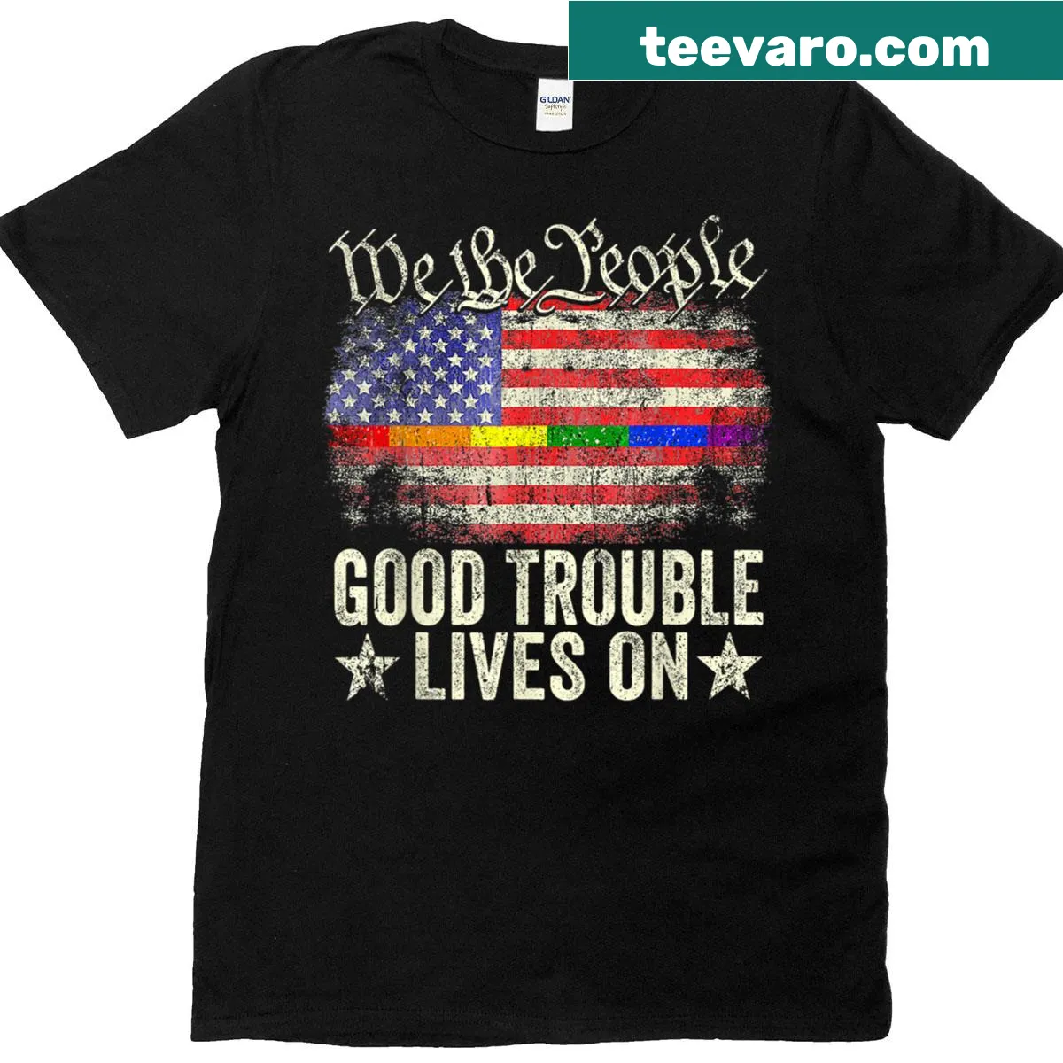 Retro political T-shirt promoting necessary trouble and resistance — on a men's t-shirt