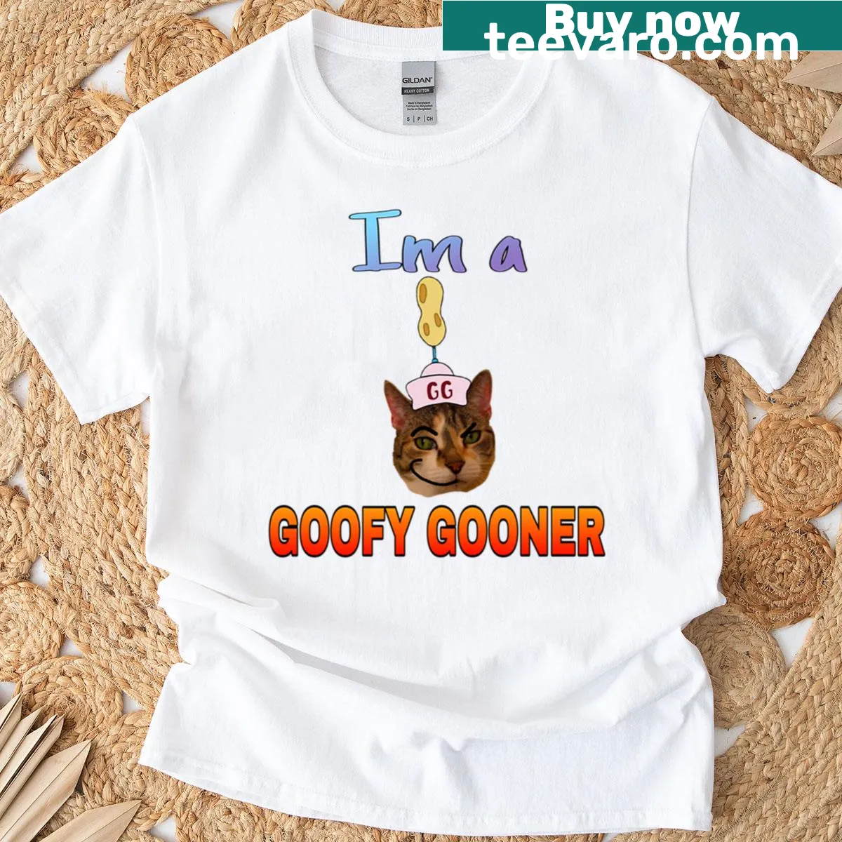 T-shirt depicting a goofy cat illustration for cat lovers — on a men's t-shirt