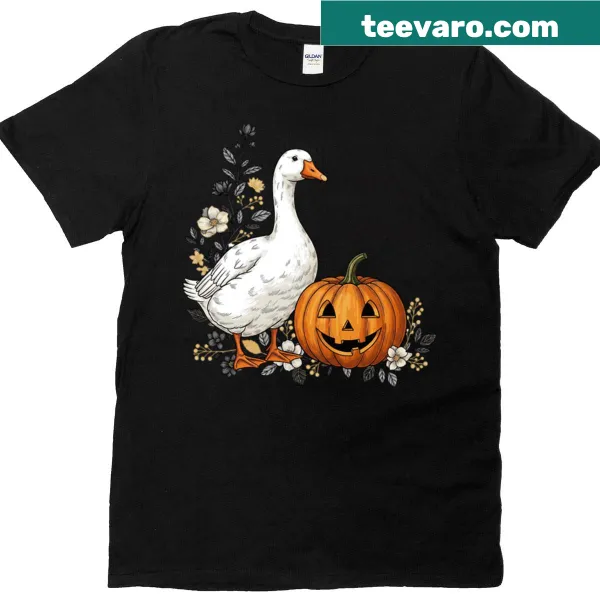 Whimsical goose graphic on a Halloween T-shirt