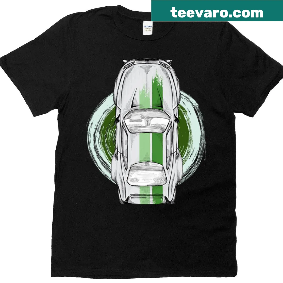 Line-art T-shirt featuring a top-down power sketch design — on a men's t-shirt