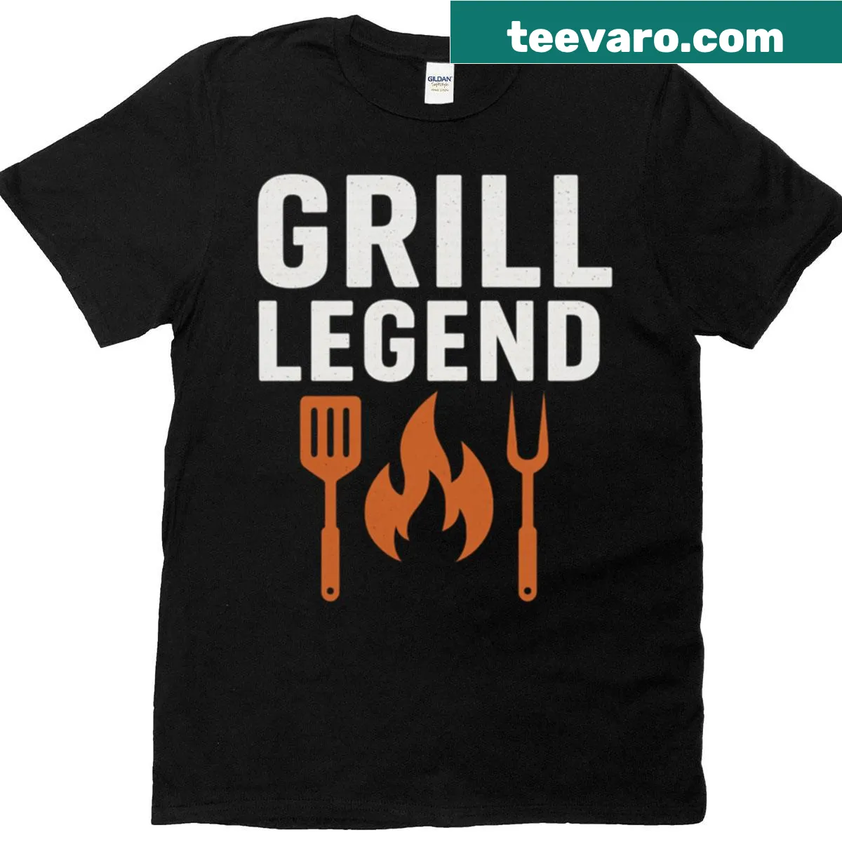 Funny BBQ design t-shirt featuring a cartoon grill and Grill Legend text — on a men's t-shirt