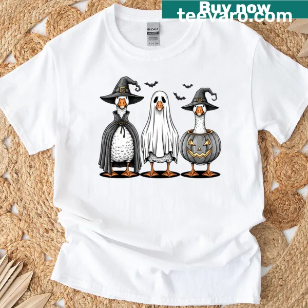 Halloween T-shirt with spooky geese design