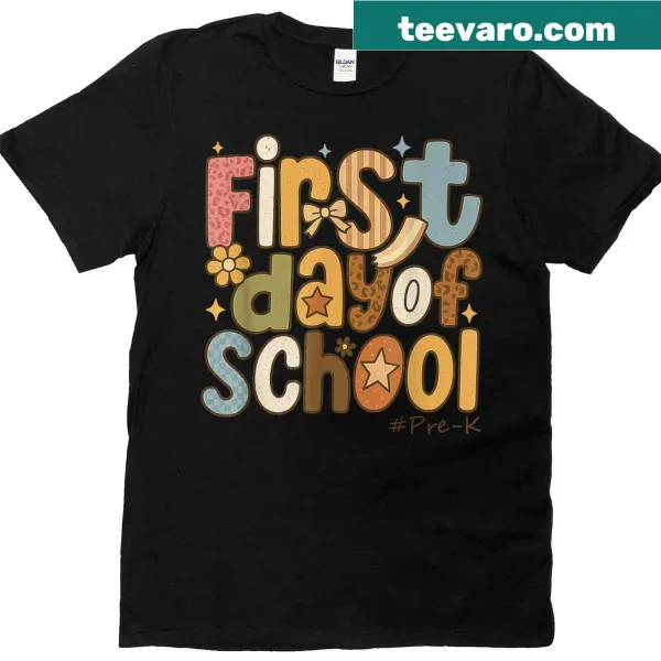 Text reading 'Happy First Day of School' for kids in Pre K