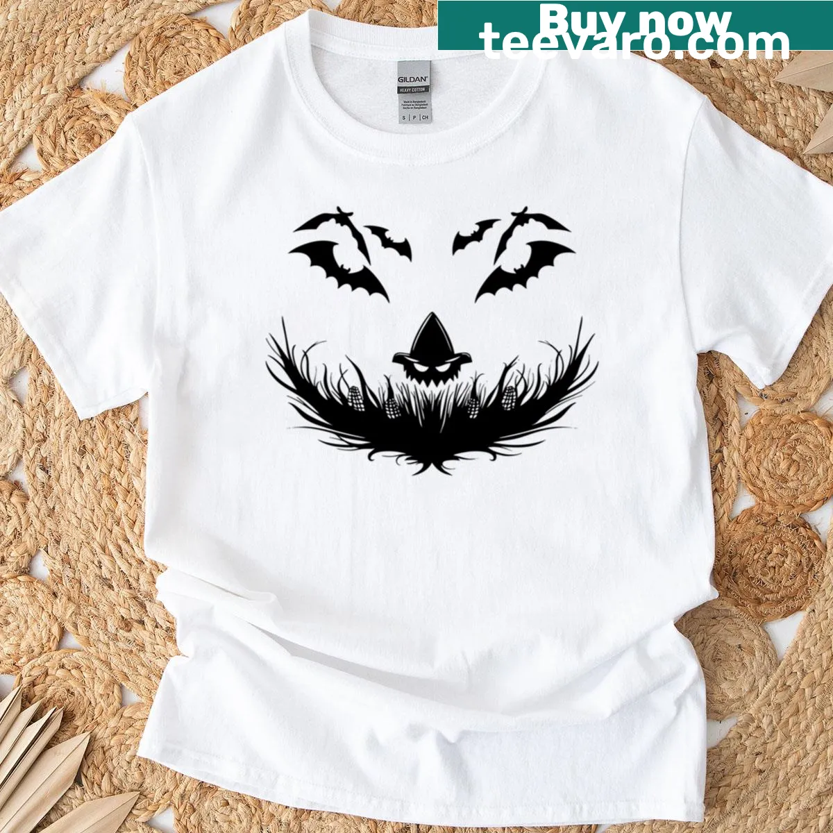 Scary Halloween T-shirt featuring a bold frightening face design — on a men's t-shirt