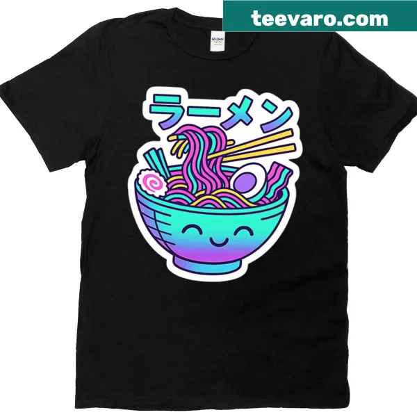Adorable ramen bowl character graphic on a T-shirt