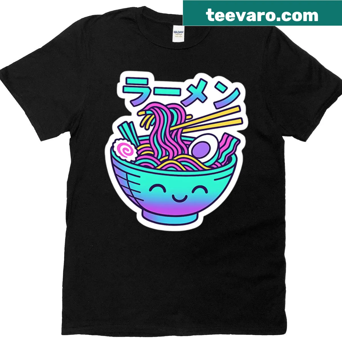 Adorable ramen bowl character graphic on a T-shirt — on a men's t-shirt