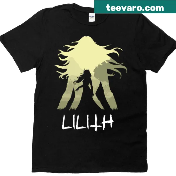 Illustration of Lillith in a mysterious lair on a t-shirt