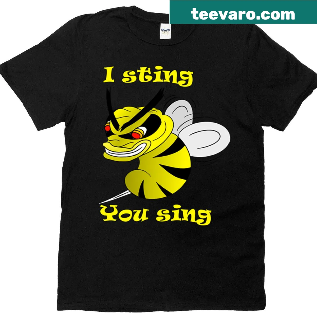 Cartoon honey bee t-shirt with playful phrase — on a men's t-shirt