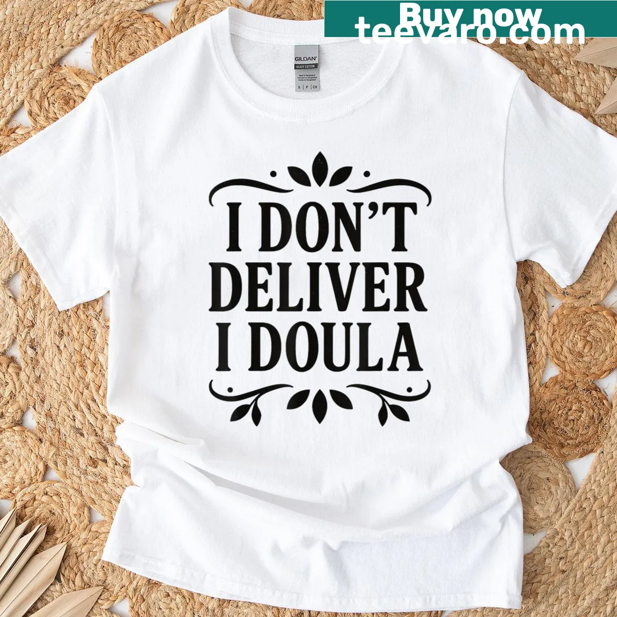 Funny T-shirt with 'I Don't Deliver, I Doula' text for birth workers — on a men's t-shirt