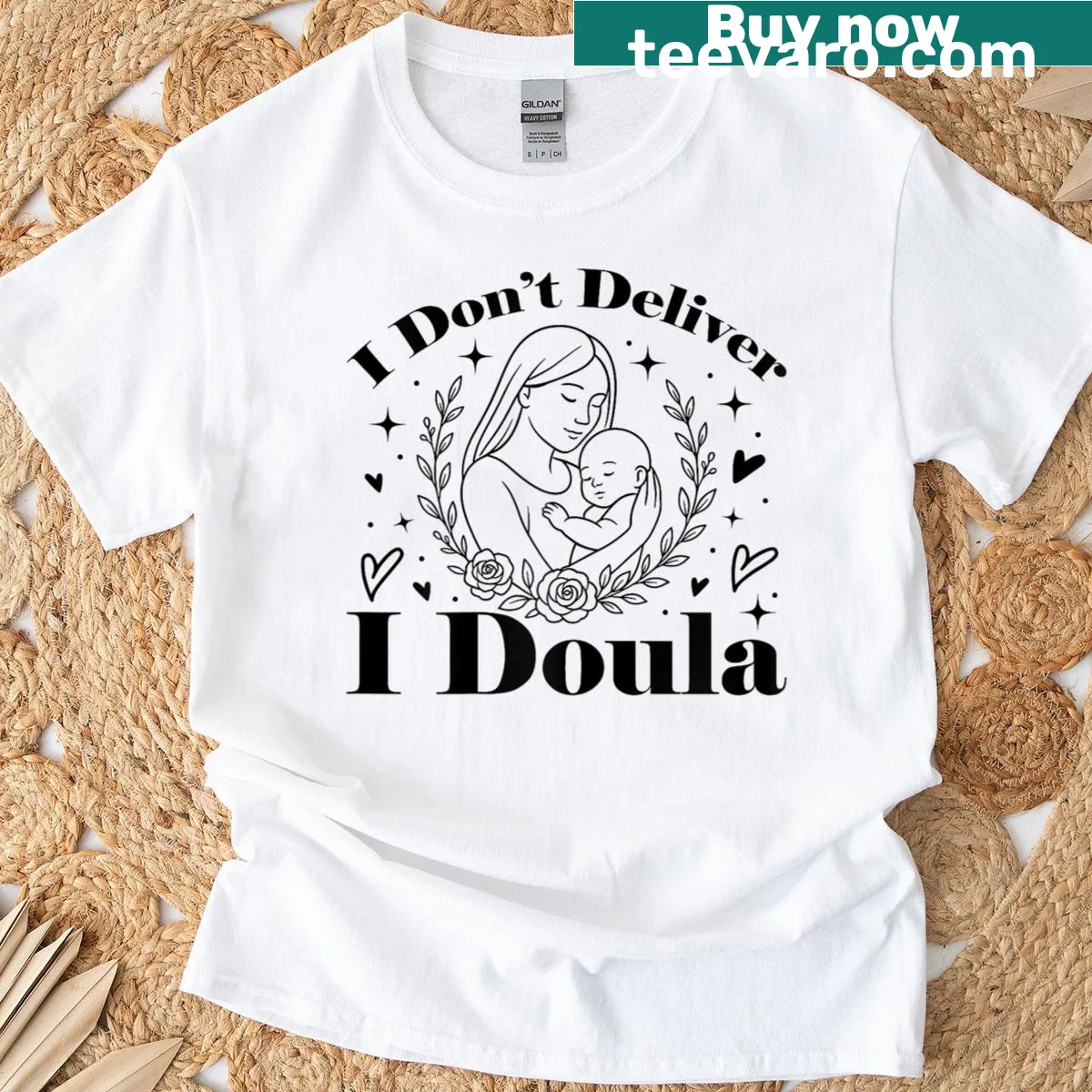 Funny T-shirt with 'I Don't Deliver, I Doula' for women birth workers — on a men's t-shirt
