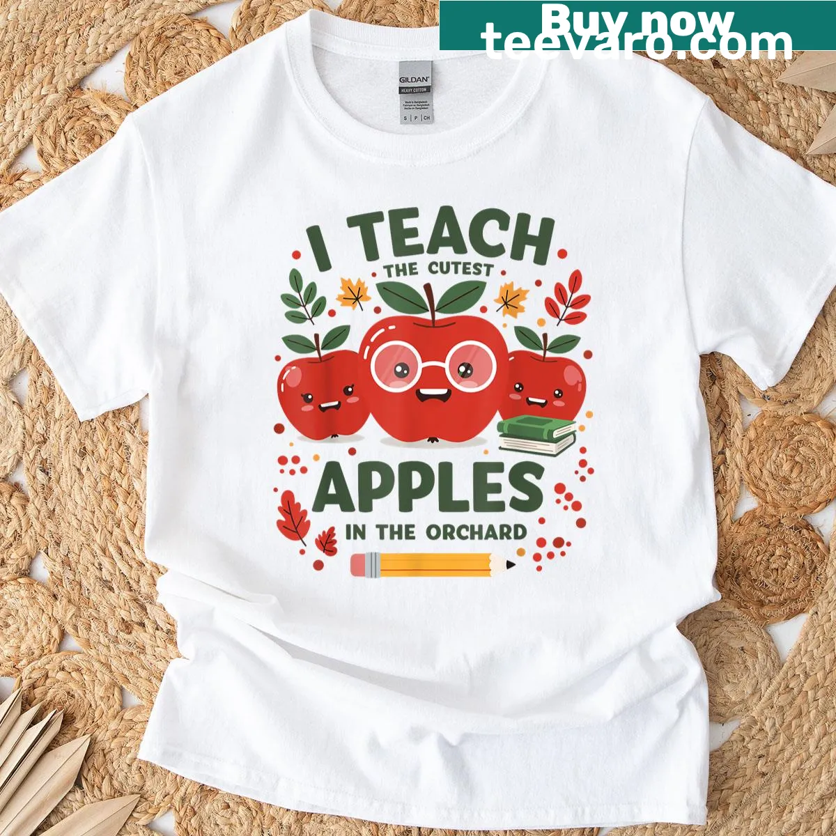 Cute teacher t-shirt with apples and fall theme — on a men's t-shirt