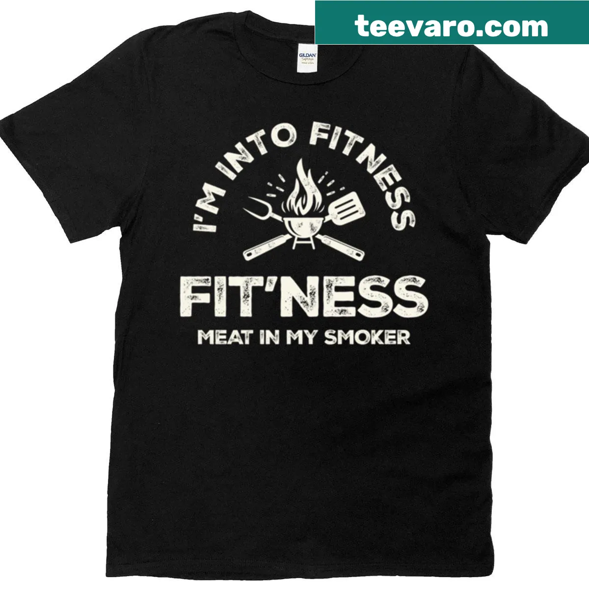 Funny BBQ T-shirt with a vintage-style fitness slogan — on a men's t-shirt