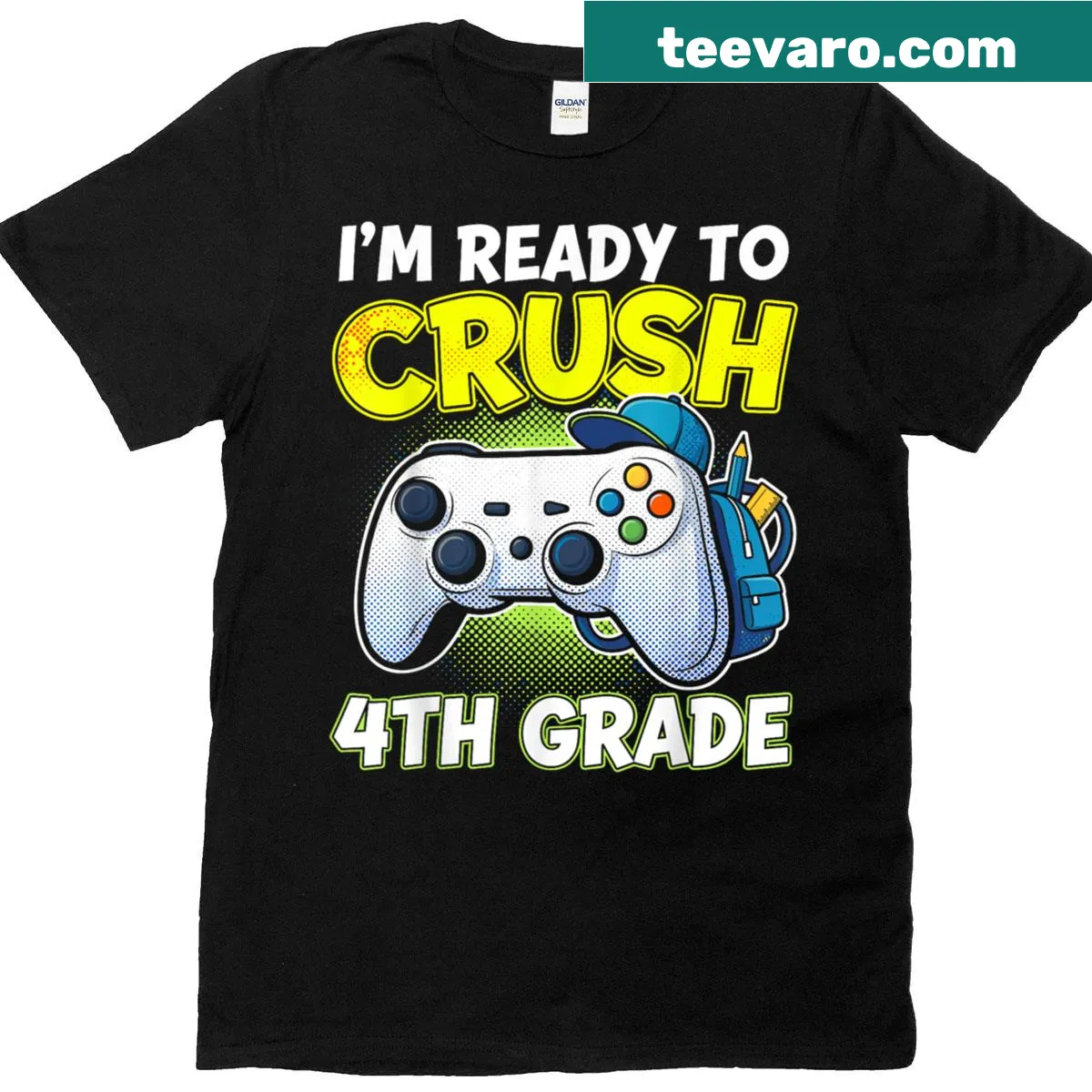 T-shirt with the phrase 'I'm ready to crush 4th grade' and gamer graphics — on a men's t-shirt