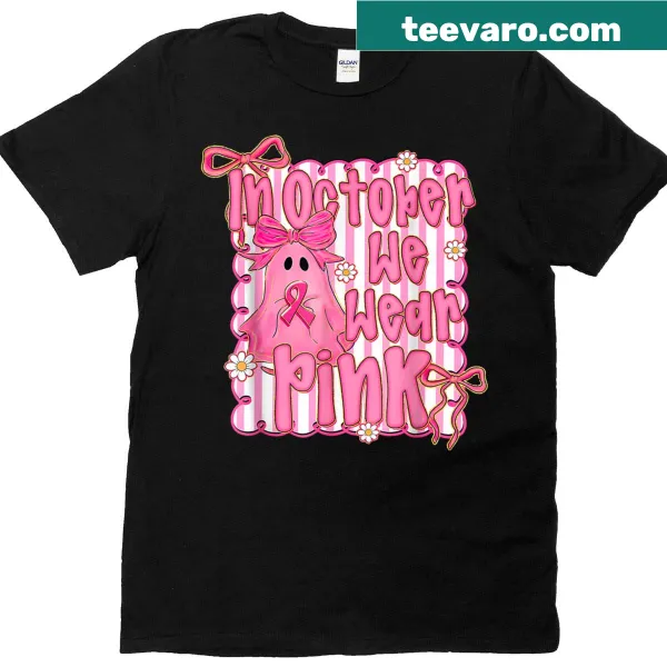 Text promoting breast cancer awareness for Halloween on a T-shirt
