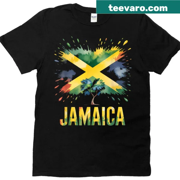 Jamaica flag and Blue Mahoe illustration T-shirt for men and women.