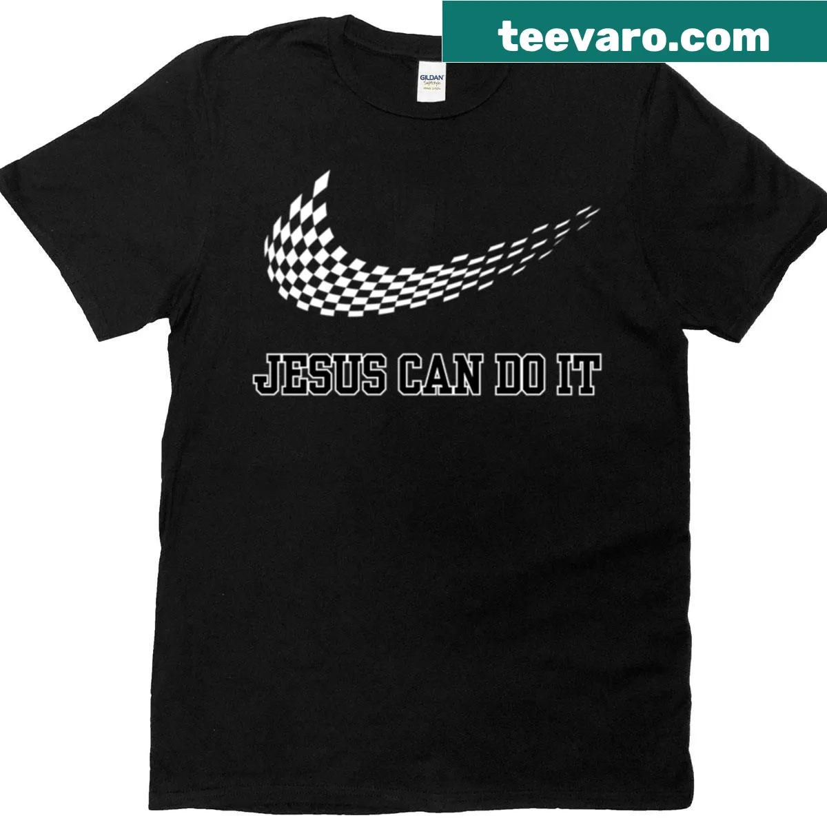 Inspirational t-shirt with the phrase 'Jesus Can Do It' for believers — on a men's t-shirt