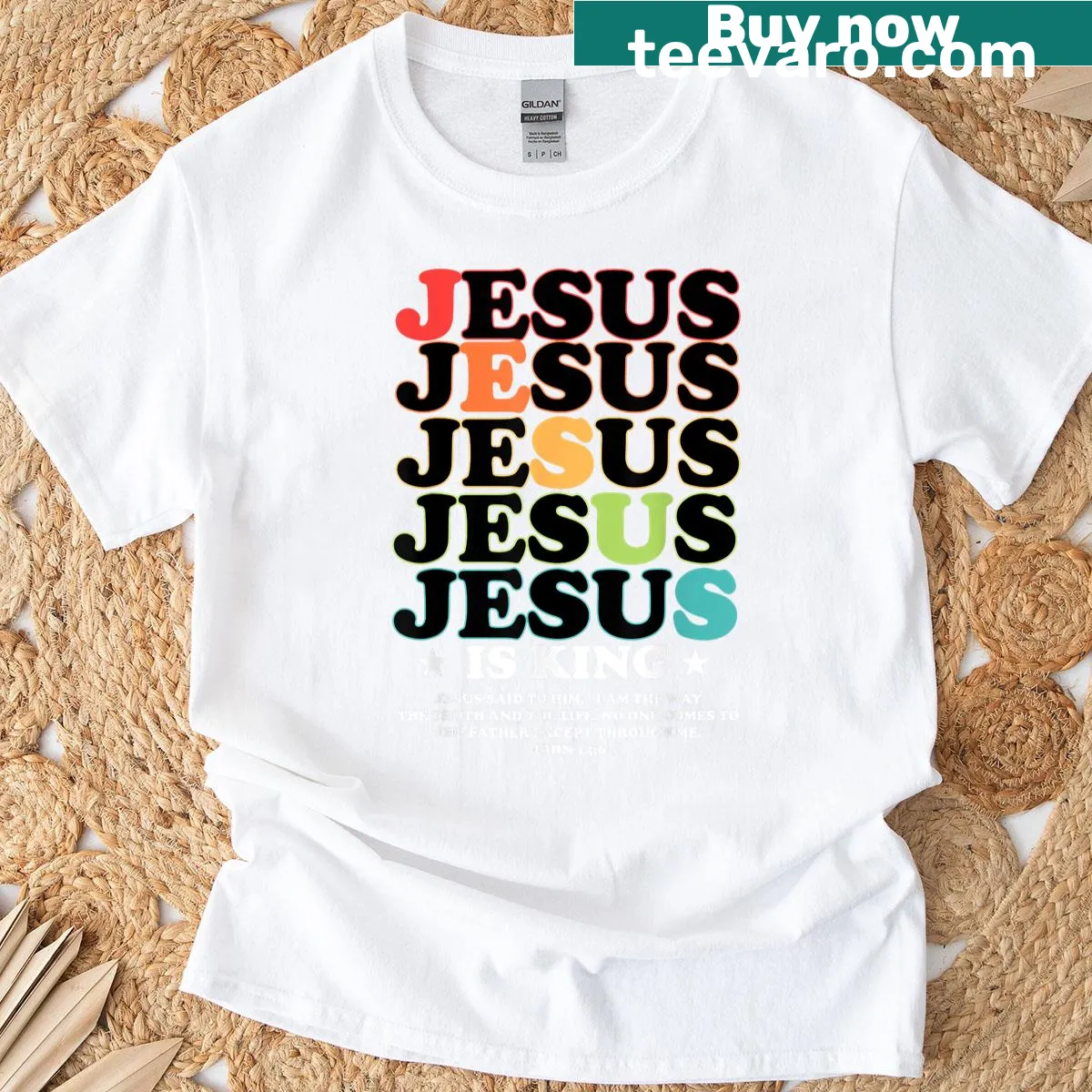 Christian t-shirt featuring Jesus Is King message — on a men's t-shirt