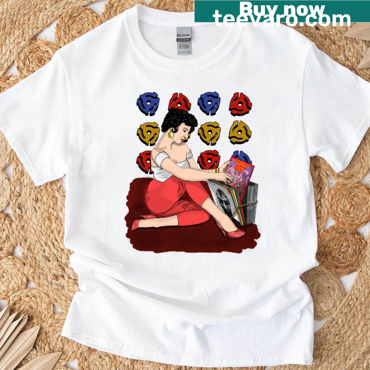 Illustrative t-shirt for music lovers and vinyl collectors — on a men's t-shirt