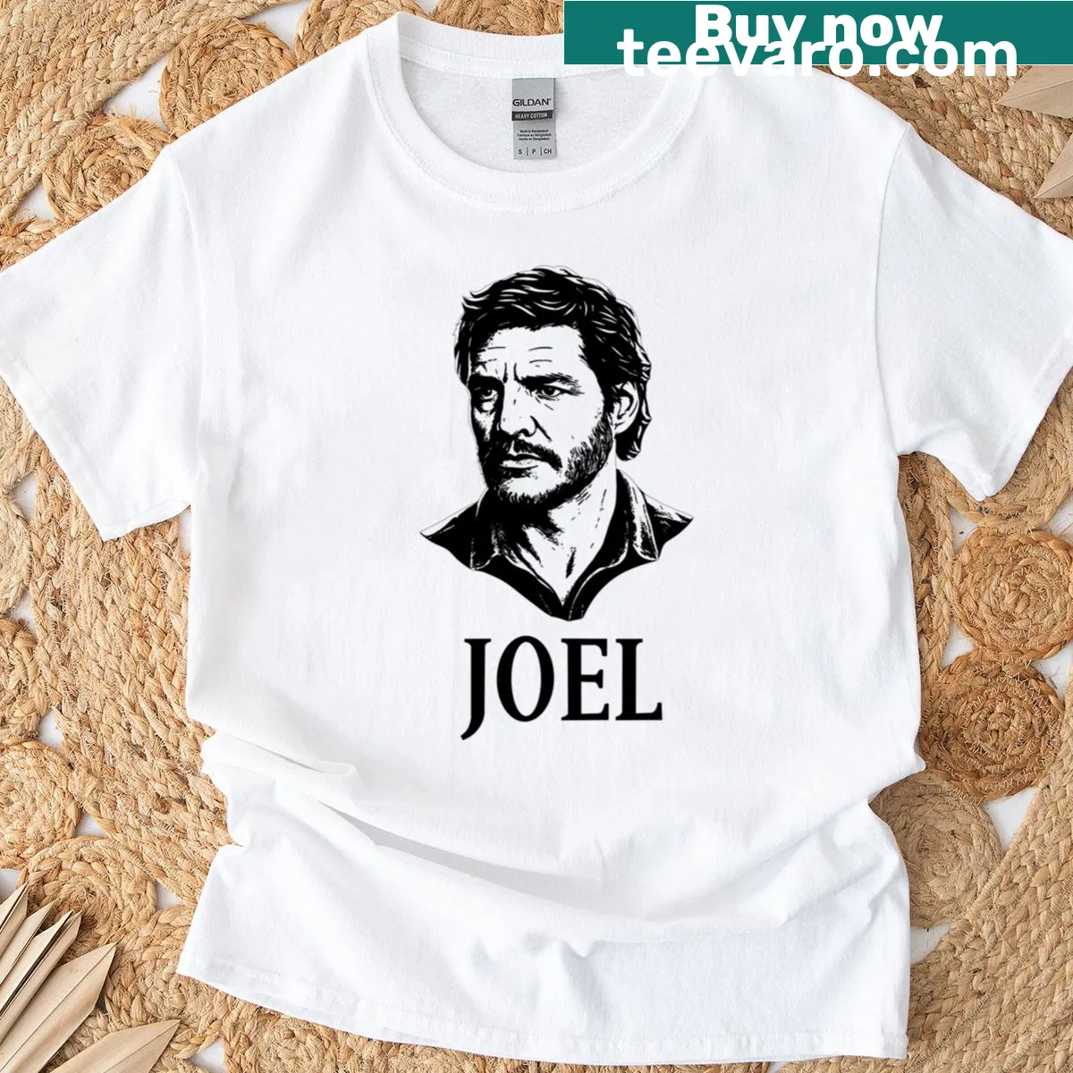 Illustrative t-shirt featuring Joel Miller from The Last of Us — on a men's t-shirt