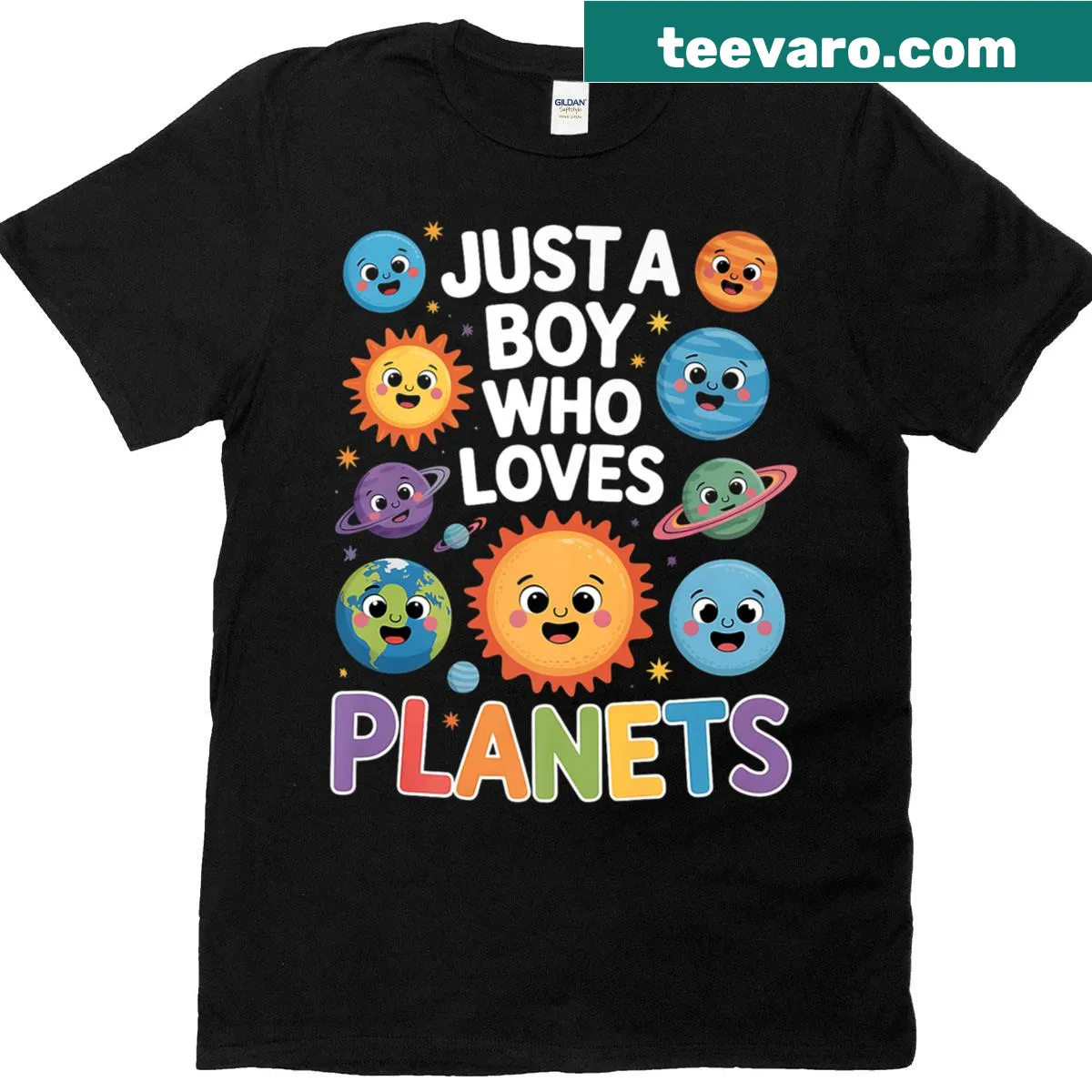 T-shirt featuring playful planets design for kids — on a men's t-shirt