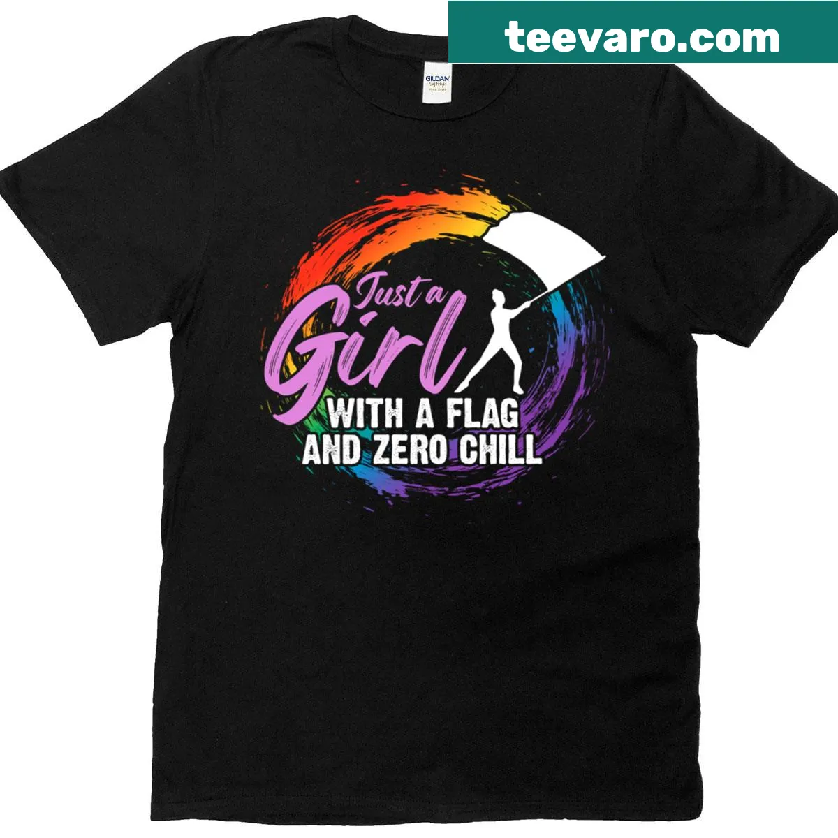 Text design with flag graphic celebrating color guard spirit — on a men's t-shirt