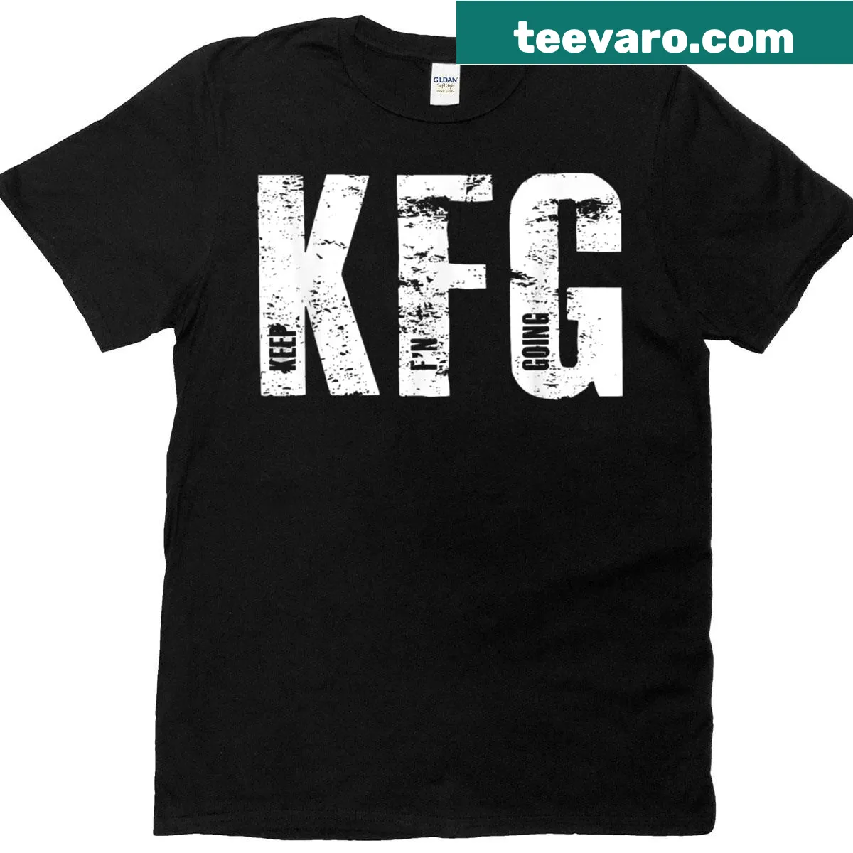 Bold military-inspired t-shirt with motivational text — on a men's t-shirt