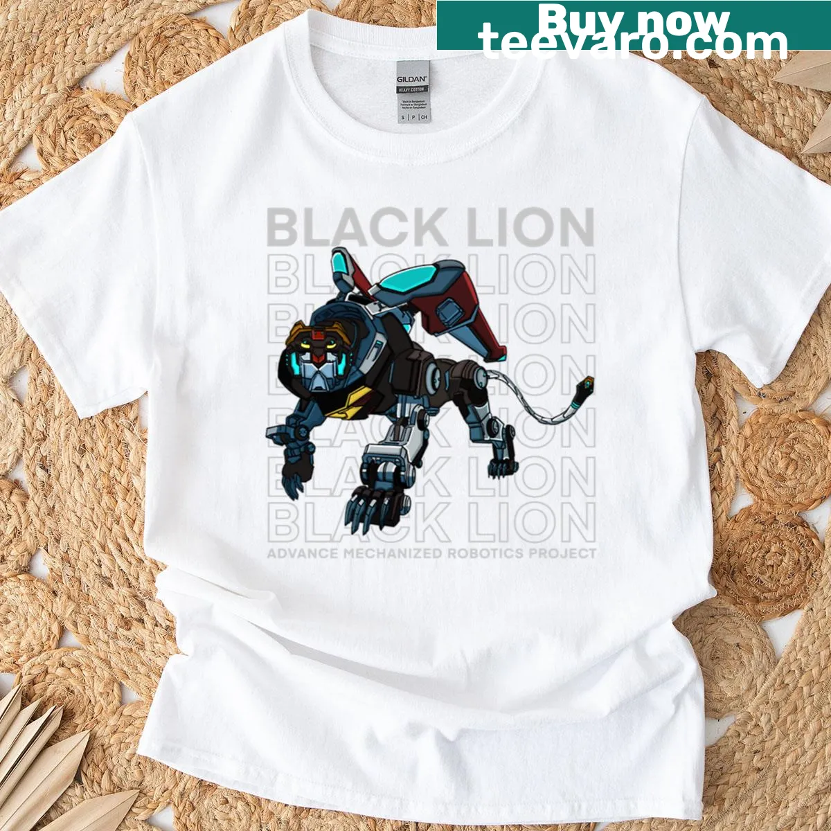 Low poly design of a black lion on a T-shirt. — on a men's t-shirt