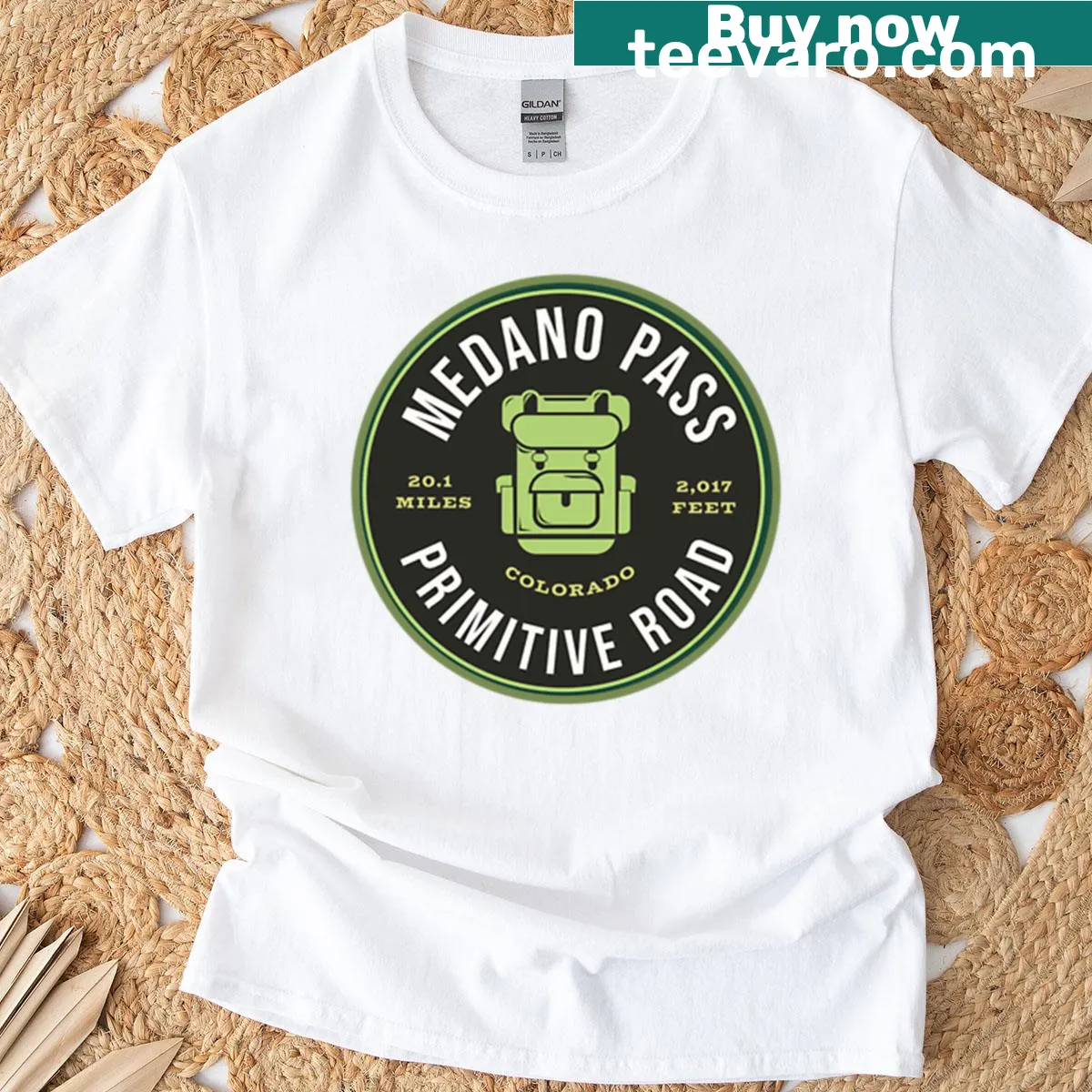 Illustrative T-shirt of Medano Pass hiking trail in Colorado — on a men's t-shirt
