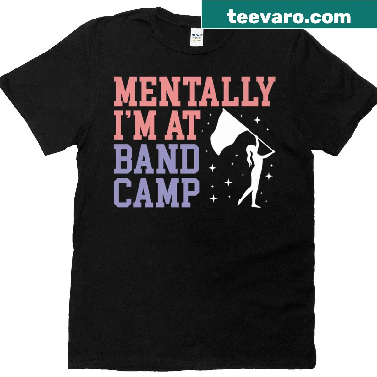Playful typography shirt expressing band camp mindset — on a men's t-shirt