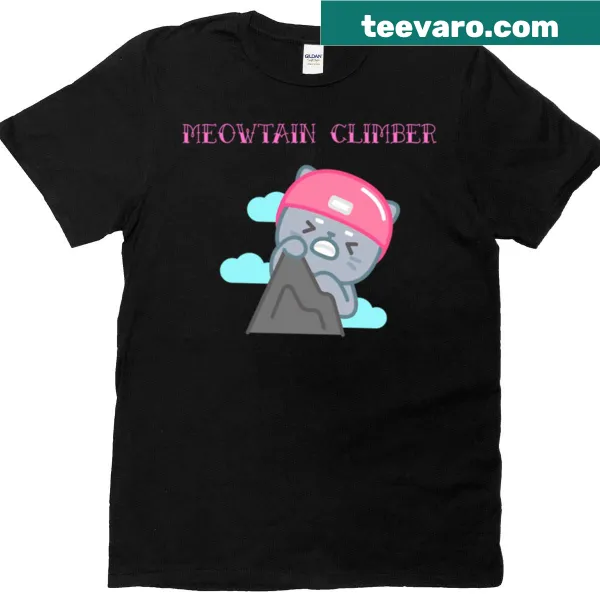 Adventurous cat climbing a mountain illustrated on a t-shirt