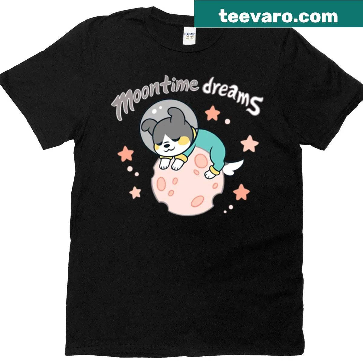 Illustrated T-shirt featuring a serene moon and whimsical stars design — on a men's t-shirt
