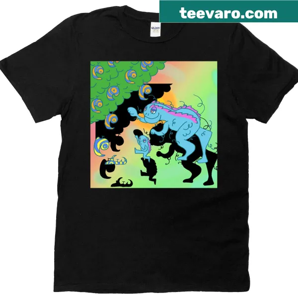 Cartoon T-shirt featuring Mudakemono and Marumaru characters