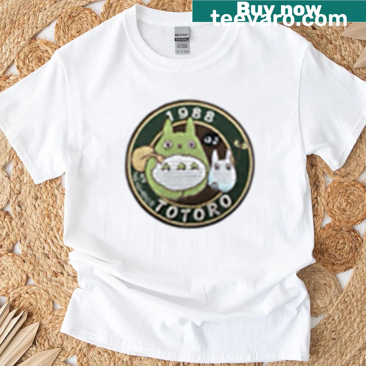 Cute Totoro anime badge image T-shirt — on a men's t-shirt