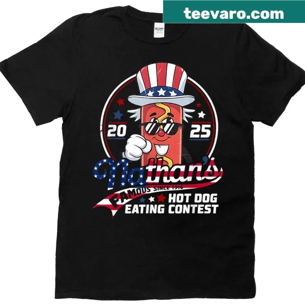 Illustration of Nathan's Hot Dog Eating Contest with American flag theme