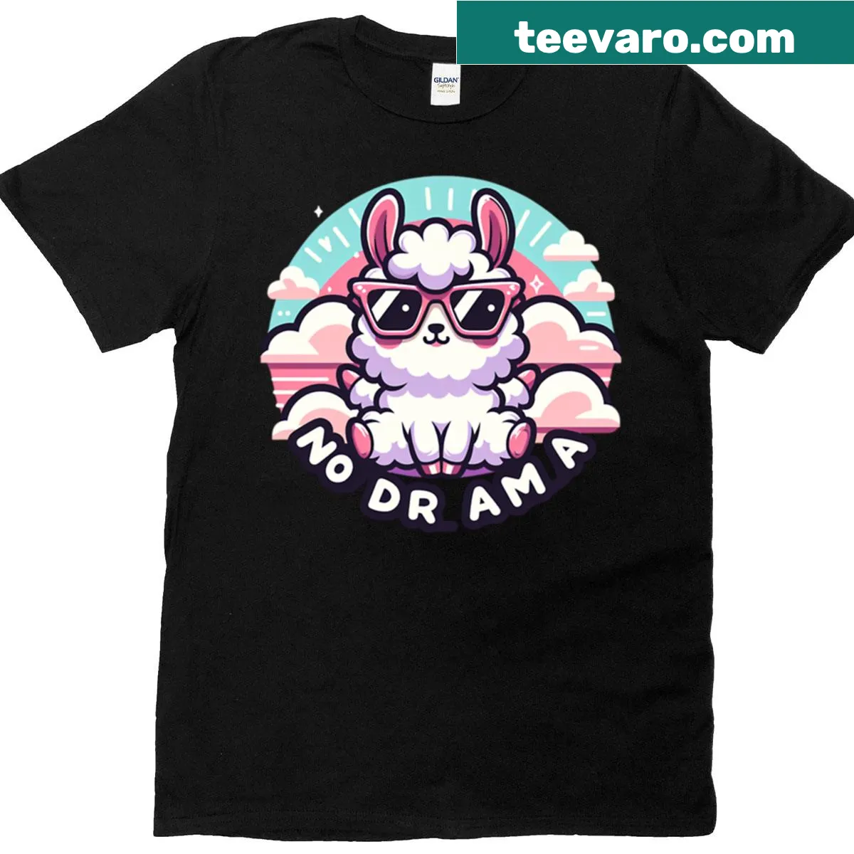 Playful T-shirt with a cartoon llama and 'No Drama Llama' phrase — on a men's t-shirt