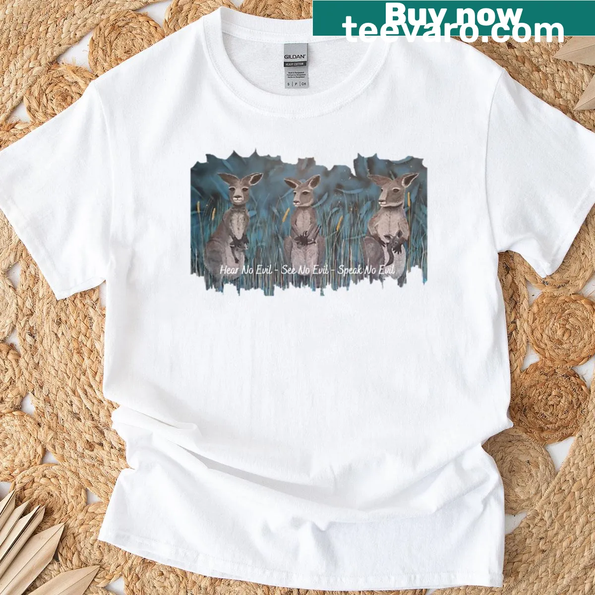 T-shirt featuring kangaroos and wallabies with a conservation theme — on a men's t-shirt