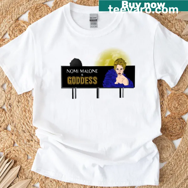 Illustrative Showgirls T-shirt featuring Nomi Malone with a goddess theme
